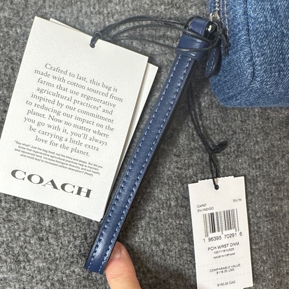 Coach Denim Wristlet Pouch Indigo Blue Zip Clutch NWT - Picture 9 of 15